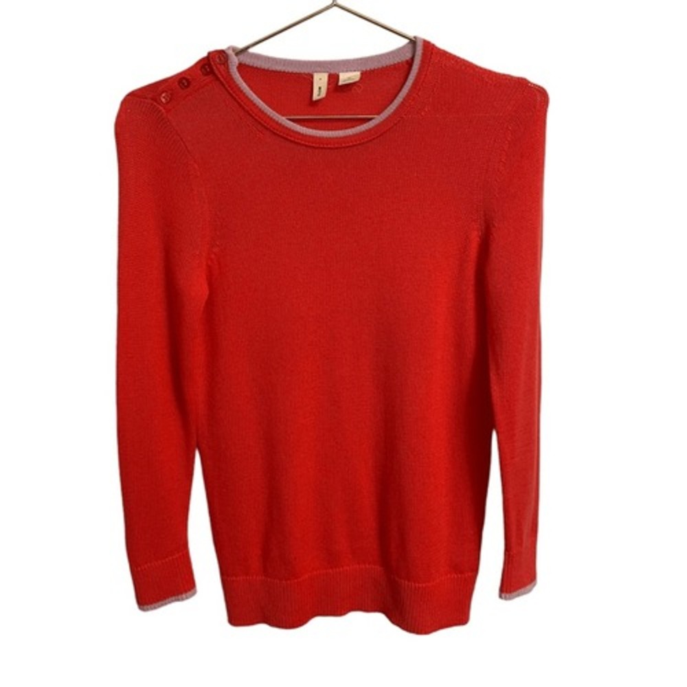 Moth Anthropologie Red Knit Shoulder Button Crew Neck Sweater XS